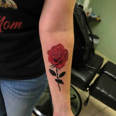 Color rose tattoo, color realism