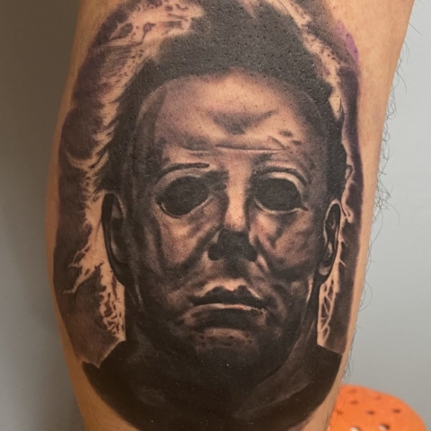 Jason Tattoo, Halloween Tattoo, Michael Myers Portrait Tattoo