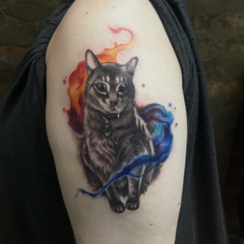 Colorful Realistic Cat Tattoo