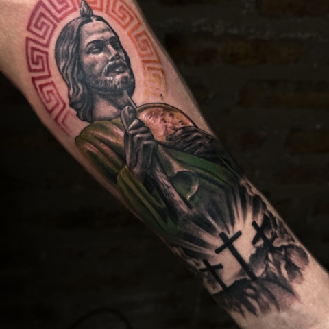 Tatuaje de San Judas en color