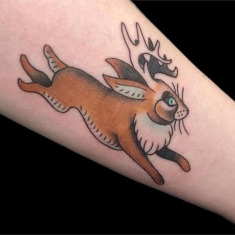 Color bunny Tattoo, reindeer tattoo