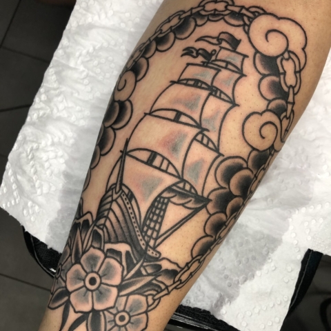 Sailor Jerry Traditional Ship Tattoo, Sailboat Tattoo